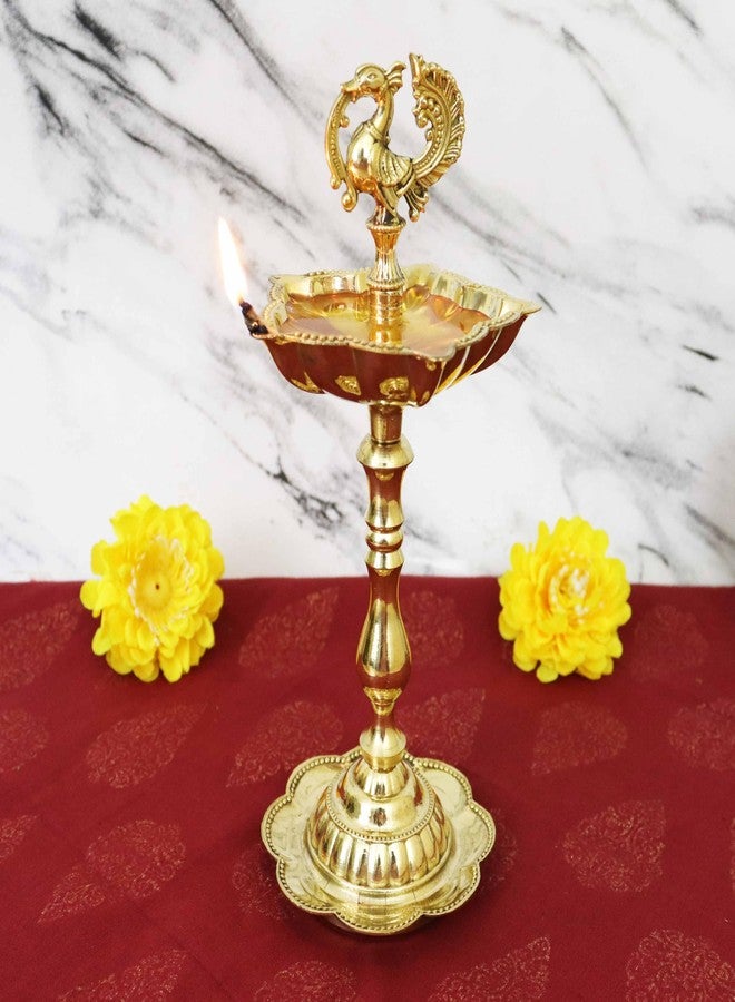 Spillbox مصباح زيتي تقليدي من النحاس الأصفر على شكل طاووس من Spillbox | مصباح زيتي للطقوس الدينية | مصباح زيتي للطقوس الدينية المنزلية | مصباح زيتي للمعابد | هدايا ديكور [الوزن: 285 غرام] - مصباح زيتي من Star KV - Image 1